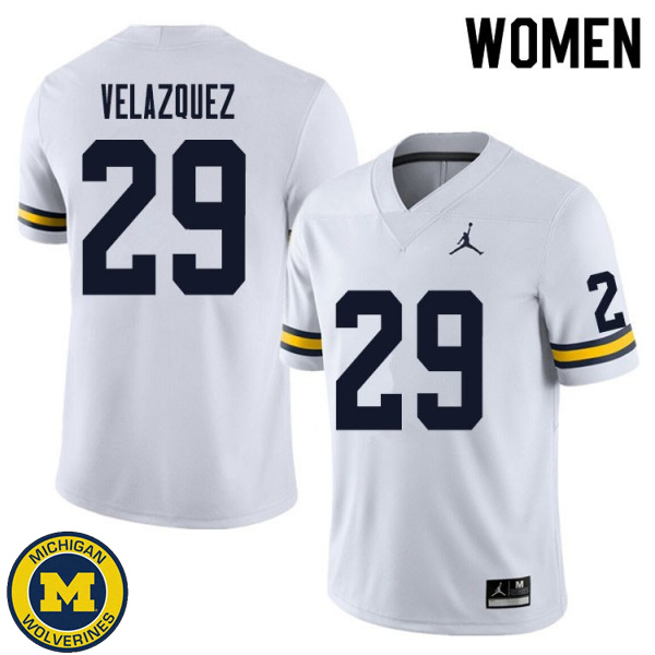 Womens Michigan Wolverines #29 Joey Velazquez White Official Game Jersey